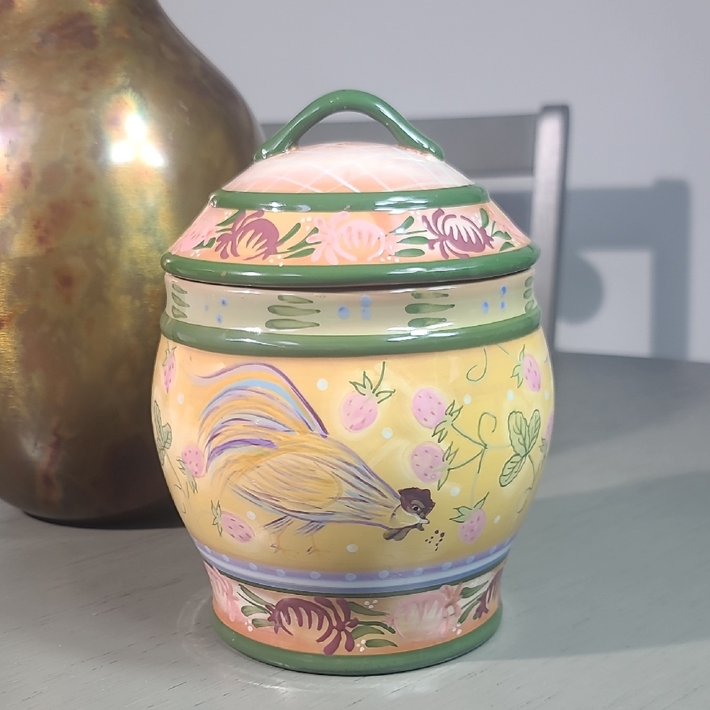 Charming Ceramic Jar with Lid - Pastel Yellow and Green